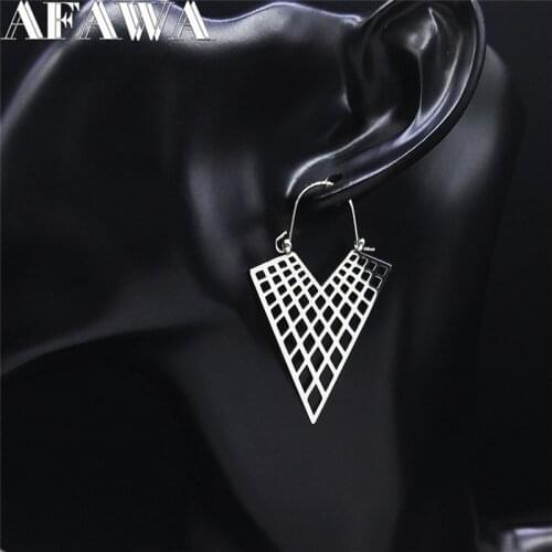 2021 Boho Stainless Steel Hoop Earrings Women Silver Color Triangle Geometry Earrings Women Jewelry pendientes mujer EXS01