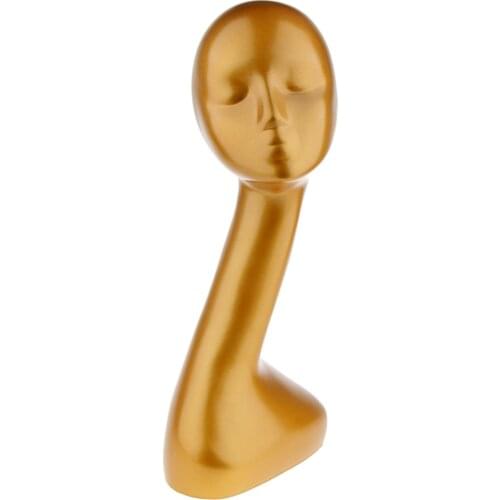 Gold Female Mannequin Head Wigs Hat Jewelry Display Model Elegant Long Neck
