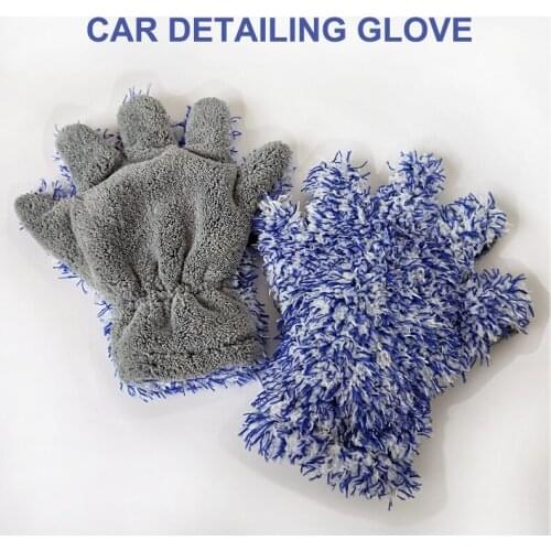 1pcs Double-side Glove Plush Five-finger Chenille and Coral Fleece Cloth Car Washing Auto Detailing Accessories Grey and Blue