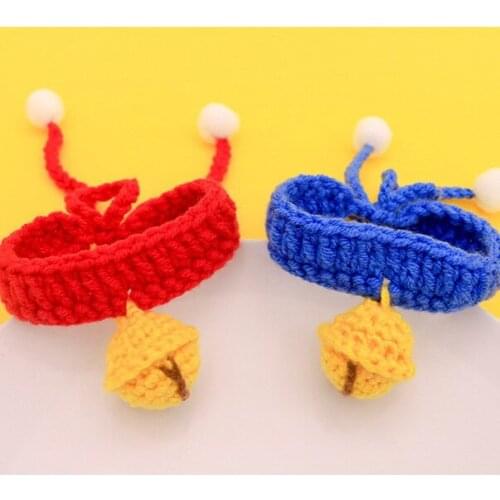 10pcs Hand-knitted Woolen Pet Small Crochet Collar Cat Dog Bib British Short Accessories With Silent Bell