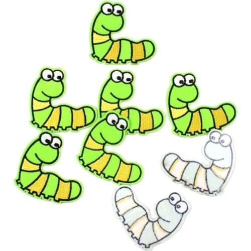 10pcs Cute Caterpillar Patches Funny Iron On Animal Stickers DIY Sewing Apparel Shoes Backpack Hats Fabric Appliques Badge