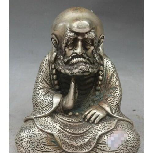 13cm Marked China Silver Rohan lohan Arhat Damo Bodhidharma Dharma Buddha Statue
