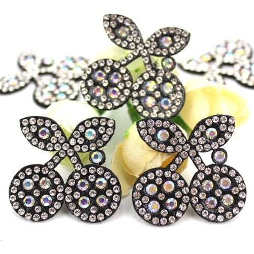 15Pcs 3*3.5cm Rhinestone Cherry Shap Stick-on Patches For Clothing DIY Baby Headwear Craft Decor Applique Shoes Bags Accessories
