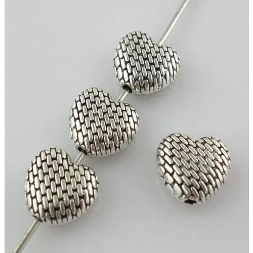 32pcs Tibetan Silver Heart Shape Charm Spacer Beads 9x9mm Jewelry Findings