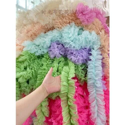 5Meters Pretty 3D Mesh Ruffle Elastic Lace Trim Stretched Fluffy Lace Band Clothing Garment Skirt Sofa Patchwork Decoration