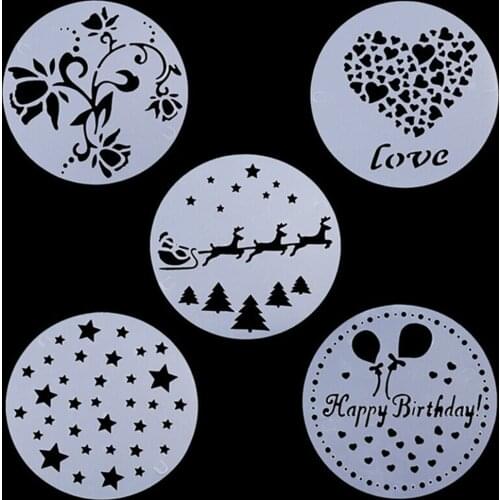 5Pcs/set DIY Sugar Craft Cake Stencils Fondant Cutter Reusable Mold Decorating Tool Baking Accessories 03108