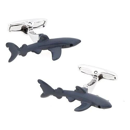 6pairs/lot Vivid Shark Cufflinks Deep Blue Color Copper Made Cuff Links Shirt Cuff Button Mens Jewelry Gift