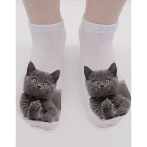7 Styles 3D Print Cat Face Short Socks Funny Cute Colorful Creative Unisex Polyester Low Ankle Socking