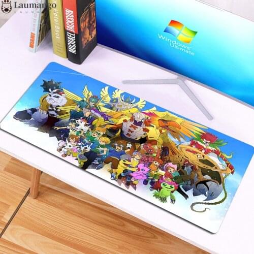 Digimon Anime Large Lock Edge Mouse Pad Computer Mousepad Desk Mat Big Art Mousepad White Black Desk Protector Pad