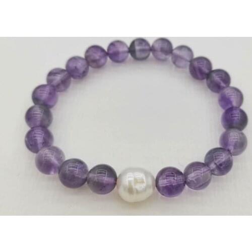 Natural Stone Geniune Amethyst Bracelet Freshwater Pearl Gemstones Elastic Elegant Bohemian Bracelet For Girl Women Gift Jewelry