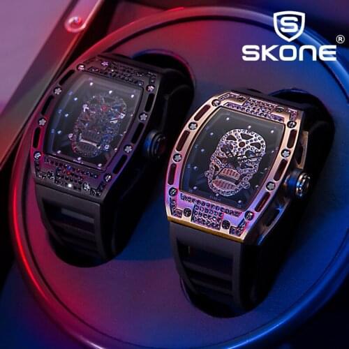 SKONE Pirate Skull Style Barrel Type Watch Silicone Luminous Quartz Watch Military Wateproof Skeleton Wristwatch For Man 5146-1