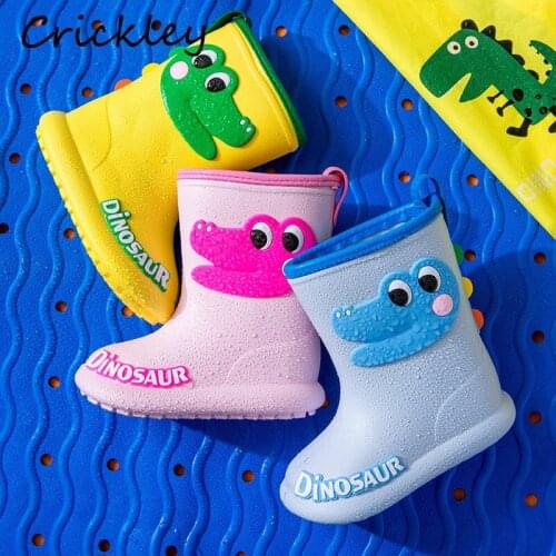 Cute Cartoon Dinosaur Kids Rain Boots EVA Light Waterproof Boys Girls Rain Shoes Fashion Non Slip Ankle Children Rain Boots