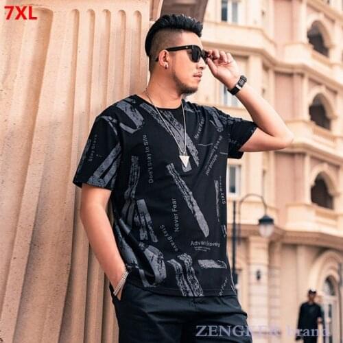 Large size T-shirt tide brand summer plus size short-sleeved T-shirt loose casual black short-sleeved t shirt 7XL 6XL 5XL