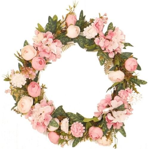Artificial Camellia Hydrangea Wreath Spring Wreath for Front Door Farmhouse Wall Window Wedding Party Garden Home Decor