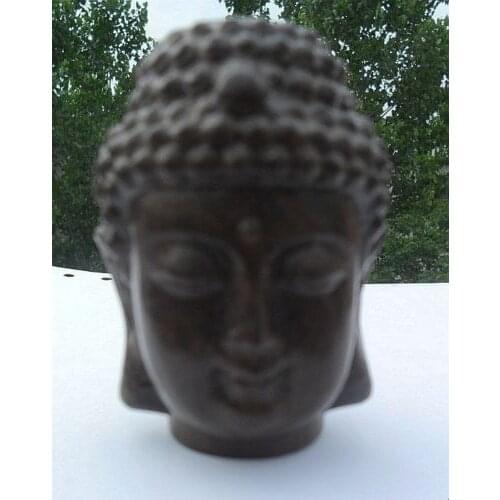 Chinese Hand Carved wooden Tibetan Buddhism Sakyamuni Buddha head Statue