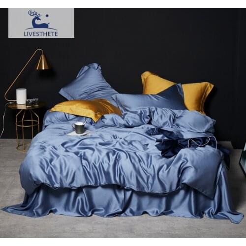 Liv-Esthete Noble 100% Silk Blue Bedding Set Healthy Pure Silk Luxury Queen King Duvet Cover Flat Sheet Pillowcase Free Shipping