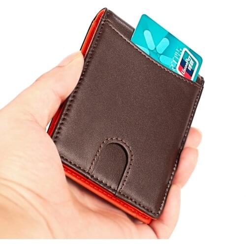 RFID Blocking Genuine Leather Mens Money Clip Wallet With Coin Pocket Credit Card Cash Holder Metal Clamp Purse ID Case For Man