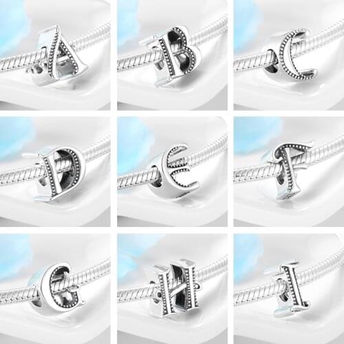 Minimalist Metal Beads Letter A to Z for Women Jewelry Making Silver 925 Charm Fit Original European Bracelet Bangle
