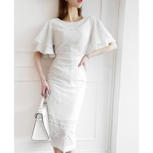 Fashion women comfortable elegant work style trend lace dress new arrival temperament party vintage slim sexy white pencil dress