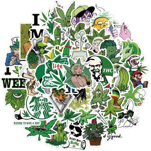 10/30/50 Pieces of Funny Characters Leaf Weed Smoking Graffiti Stickers Bicycle Luggage Guitar Laptop PVC Waterproof Cool Sticke