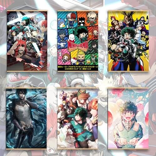 Wall Art My Hero Academia Solid Wood Hanging Scroll HD Print Izuku Shoto Katsuki Canvas Painting Home Decor Bedroom Anime Poster