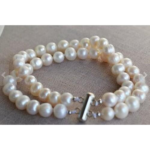 New Arrival Favorite White Pearl Bracelet 2 Rows 8-9mm Freshwater Pearl Bracelet Bridesmaids Gifts Wedding Jewelry Women Gift