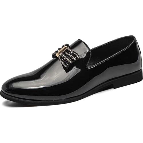 Shoes Men Leather Shoes Handmade Soft Bow-knot Pointed Toe Shiny Surface European Mens Party Shoes Size 38-46
