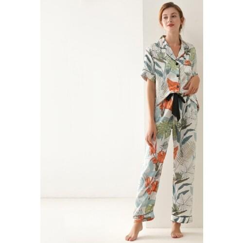 Elegant Summer Pajamas for Women Satin Silk Button Pajamas Set Short Sleeve Sexy Sleepwear Femme Pyjama Home Suit Nightie Wear