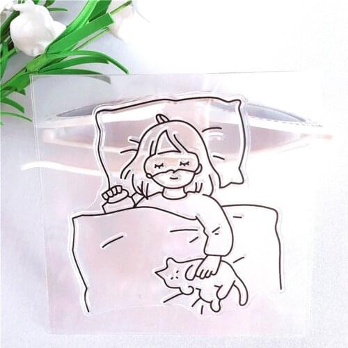 10*10 Sleeping Girl Transparent Clear Stamps Bullet Journal Seal for DIY Scrapbooking Card Making Photo album Decoration Stamp sheet