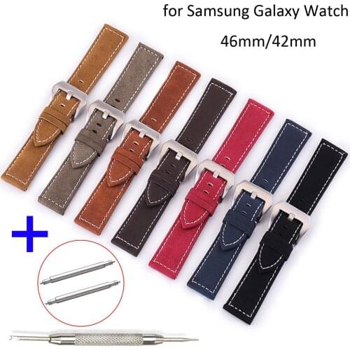 Retro Style Genuine Leather Watchband 20mm 22mm for Samsung Galaxy Watch 42mm 46mm SM-R810/R800 Band Sports Wrist Strap Bracelet