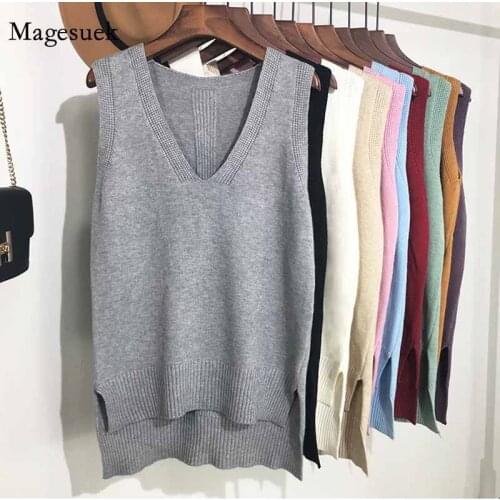 V-Neck Casual New Fashion Sleeveless Sweater Vest Women Casual Brown Sweater Vest Office Lady Knitted Vest Women 16 Colors 11983