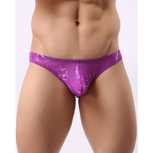 Sexy Mens Lace Underwear See Through Gay Briefs Breathable Big Penis Pouch Cuecas masculinas Low Rise Sissy Underpants Jockstrap