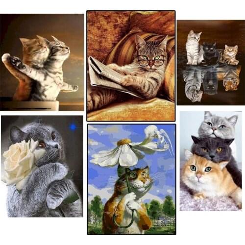 Nordic Art Oil Painting Animal Cute Cat Canvas Painting Print Gift Posters and Prints Home Wall Decoration Painting