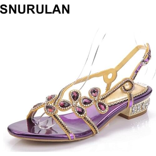 SNURULAN 2019 Size 33-44; Fashionable women shiny glitter; sandals with rhinestones; womens evening wedding sandals