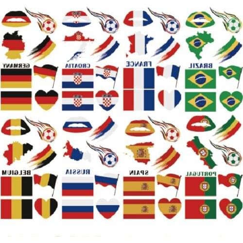 Factory Sale Football Games Tattoo Disposable National Flag Temporary Tattoo 9.5*16cm Face Lip Waterproof Body Arm Logo Tattoo
