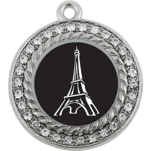EIFFEL TOWER CIRCLE CHARM ANTIQUE SILVER PLATED JEWELRY