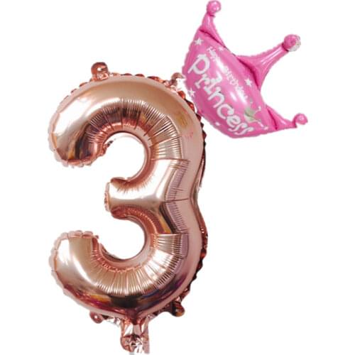32Inch Crown Rose Gold Number Helium Foil Balloons 1 2 3 4 5 6 7 8 9 Years Old Kids Boy Girl Birthday Party Decoration Balloons