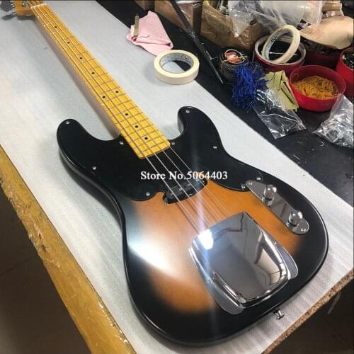 High-quality and high-quality string electric bass, sun-colored painted electric guitar, chrome plated maple fingerboard, free delivery