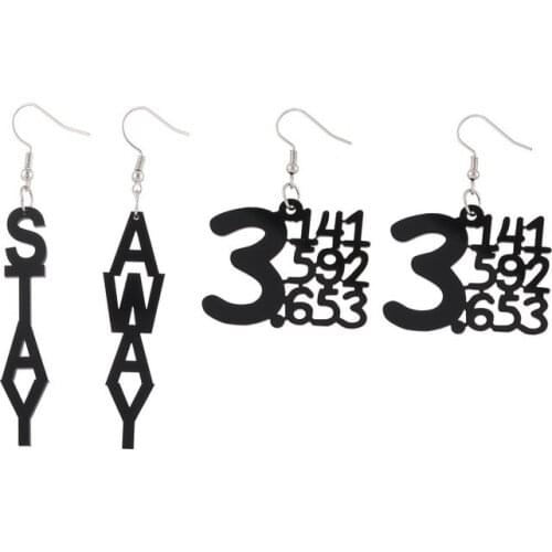 Funny Mathematics Pi 314 Black Earrings for Women Acrylic Stay Away Letters Long Earrings Dangle Hollow Out Fashion Jewelry New