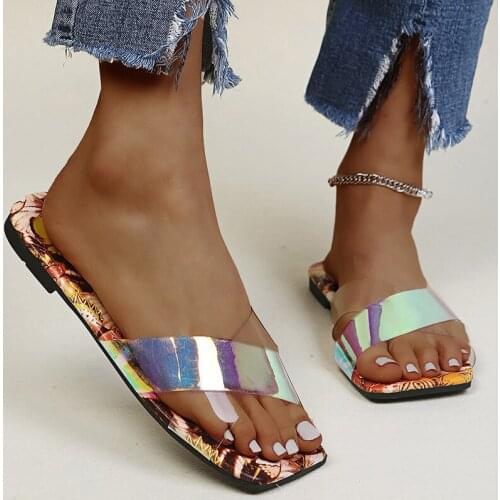 2021 Women Sandals Retro Colorful Sandals For Women Summer New Flat Slipper Femme Transparent Casual Shoes Large Size Footwear