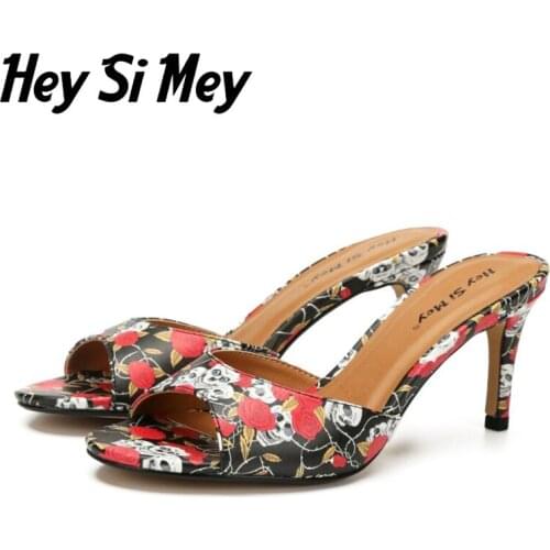 Heysimey 2021 New Plus Size High Heel Slippers Women Summer 8cm Stiletto Shallow Mouth Slides Female Model T Stage Catwalk Shoes
