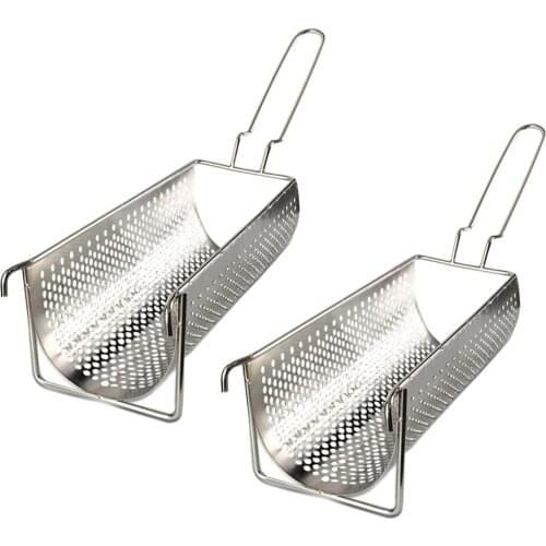 2 Pieces Large Stainless Steel Frying Basket Strainer w/ Handle French Chips Holder Cooking Serving
