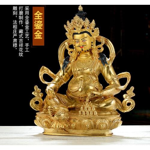 31CM Large Consecrate buddha statue # Nepal Tibetan Buddhism Yellow Jambhala fortune god Buddha Gold-plated brass statue HOME