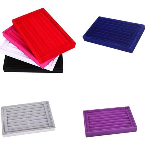SZanbana 7 Slots Velvet Ring Earrings Trays Showcase Display Jewelry Organizer Box Jewelry Tray Cufflink Storage