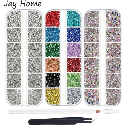 9000 PCS Flatback Round Glass Crystal Rhinestones for Crafts Round Glass Gems with Tweezers and Picking Rhinestones Pen