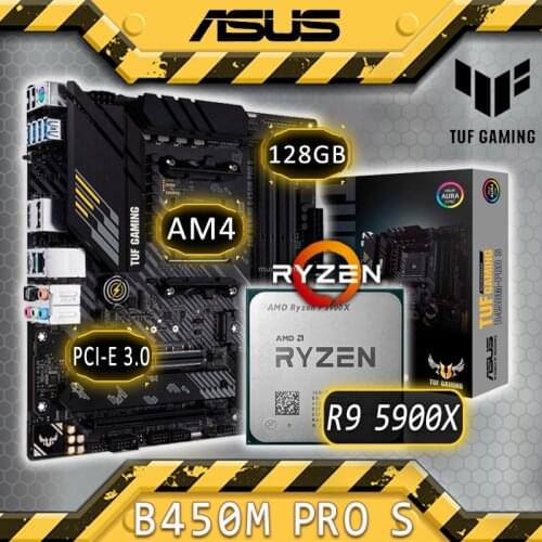 Asus TUF GAMING B450M-PRO S Motherboard With AMD Ryzen 9 5900X CPU AMD Ryzen Combo Motherboard Kit R9 5900X AMD B450 Placa-mãe