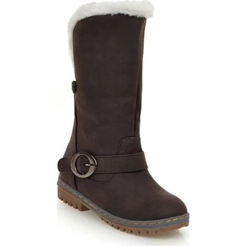 Big Size 11 12 13 14 15 Metal Decorative Short Cylinder Snow Boots with Round Head and Rough heel Waterproof Platform Sleeve