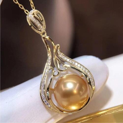 D915 Pearl Pendant Fine Jewelry Gold Filled Round 12-13mm Sea Water Golden Pearls Pendants Necklaces for Women Presents