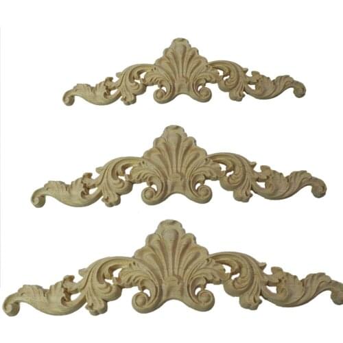 Wood Applique Wood Carved Corner Onlay Frame Doors Wall Decorate Furniture Decorative Figurines Wooden Ornaments Miniatures
