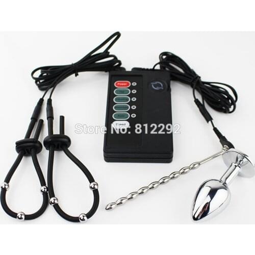 Electro Penis Stimulator Ring & Anal Plug Sex Toys For Men Electric Shock Medical Themed Ring Toys Accessories Urethral Plug